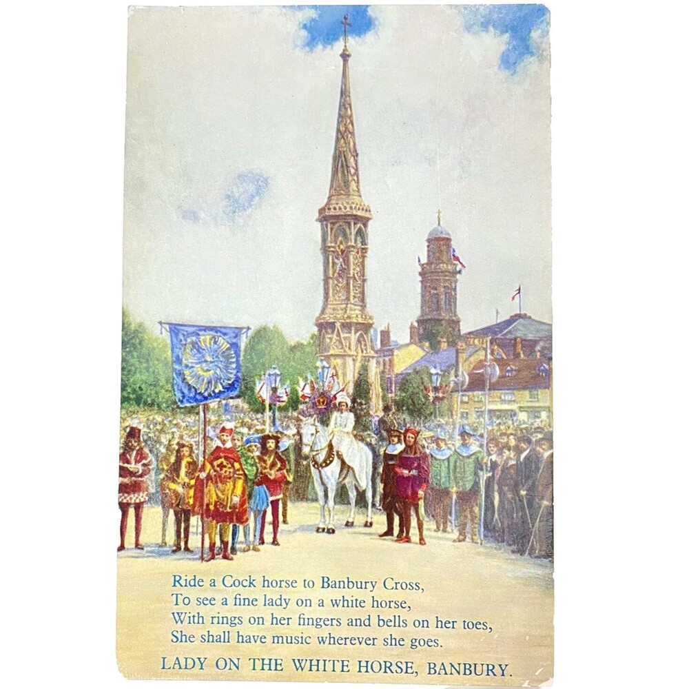 Medieval England Postcard Lady White Horse Banbury Cross Poem J. Salmon
